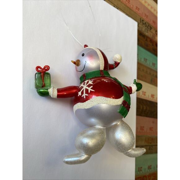 VINTAGE Blown Glass Snowman Figure Christmas Winter Jolly Snowflake Scarf Retro - Picture 6 of 16